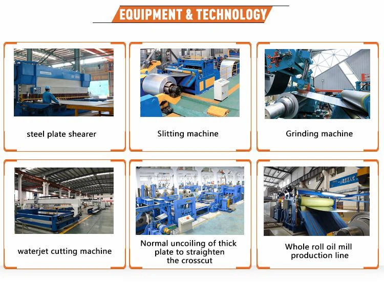 Equipment & Technology of stainless steel plates & sheets：steel plate Shearer, slitting machine, grinding machine, waterjet cutting machine, normal uncoiling of thick plate to straighten the crosscut, whole roll oil mill production line.